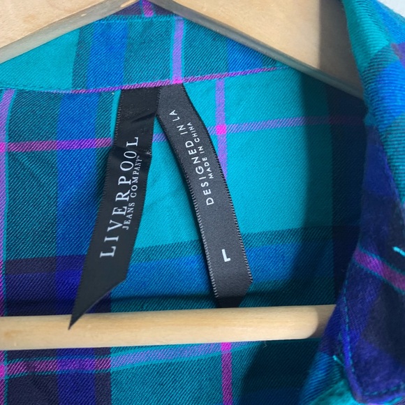 Liverpool blouson wrap plaid 3/4th sleeve top L - Picture 3 of 7